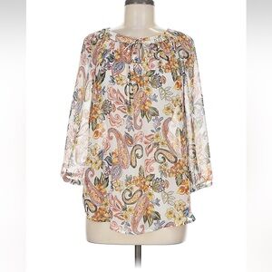 Paisley Floral Peasant Blouse - White Multi